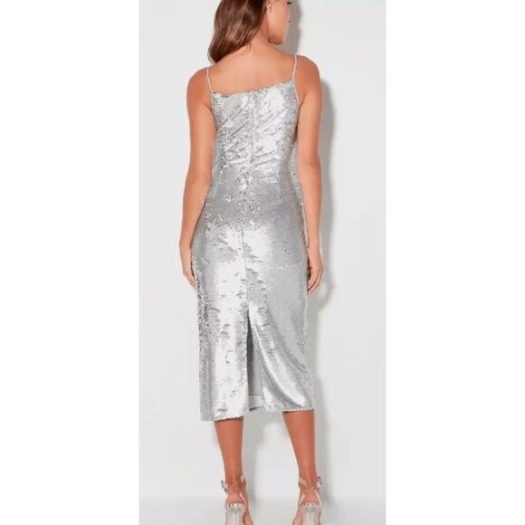 Keepsake The Label No Signs Midi Dress Silver Sequin Size XL New Years Formal - Picture 2 of 12